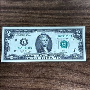 FANCY SERIAL NUMBER Uncirculated $2 Bill (4 Of A Kind & 1 Triple) L 665333301 A